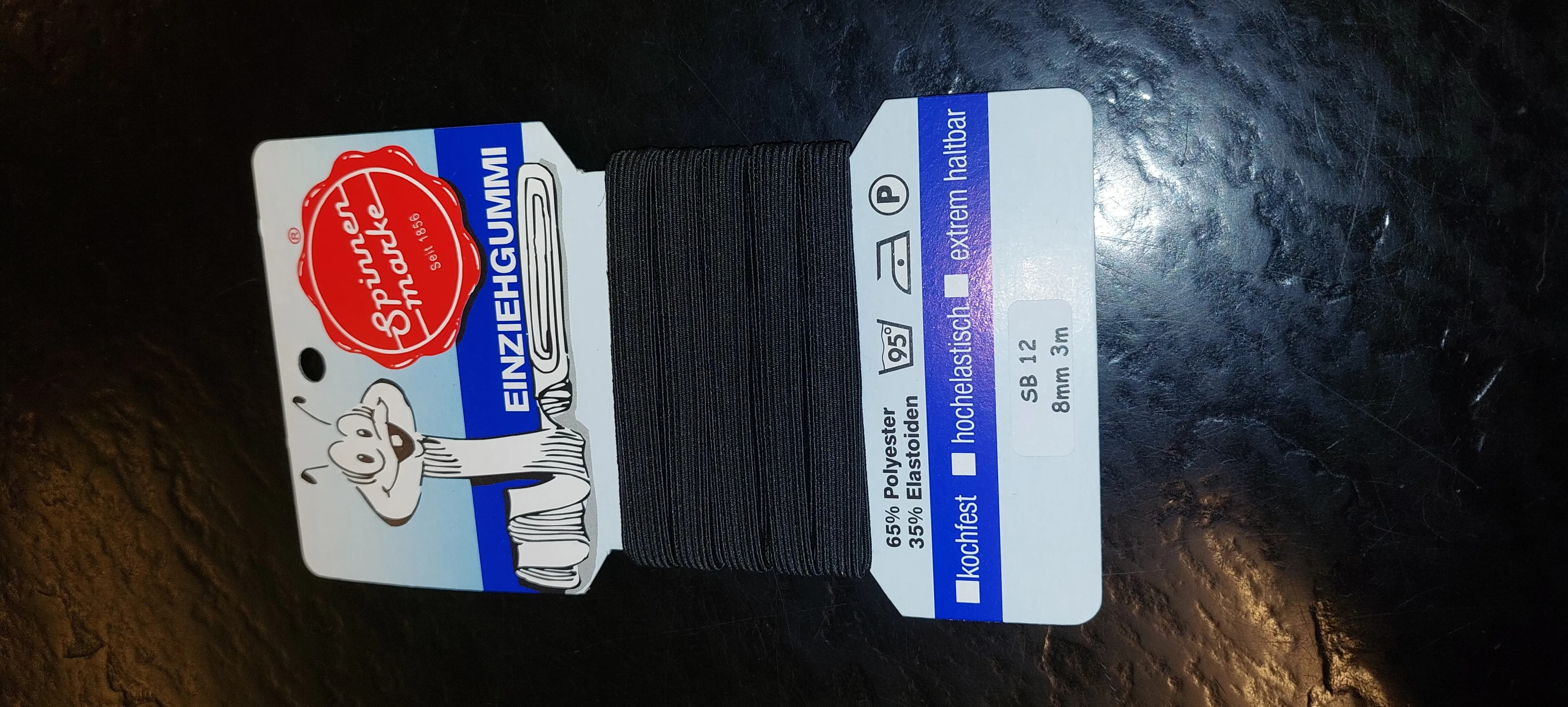 Einziehgummi Spinnenmarke schwarz 8 mm, 3 m Länge